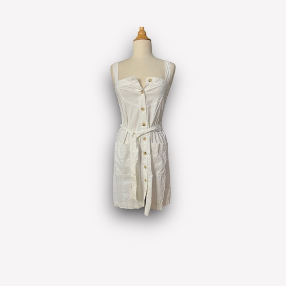 THEORY NWT SALINA DRESS WHITE CRUNCH STRETCH LINEN BELTED BUTTON TANK DR… - Picture 5 of 12